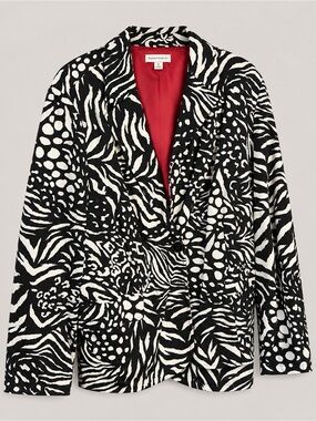 Susan Graver Black & White Abstract Animal-Print Blazer